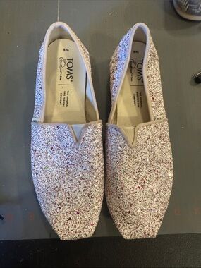 TOMS Pink Glitter Classic Slip-On Flats